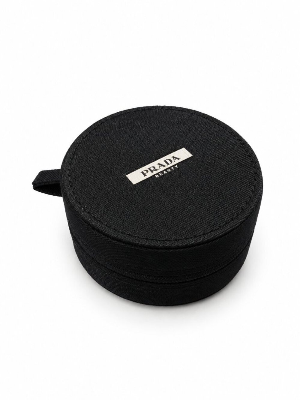 Prada Beauty Black Round Cosmetic Case White Logo Plaque 0922